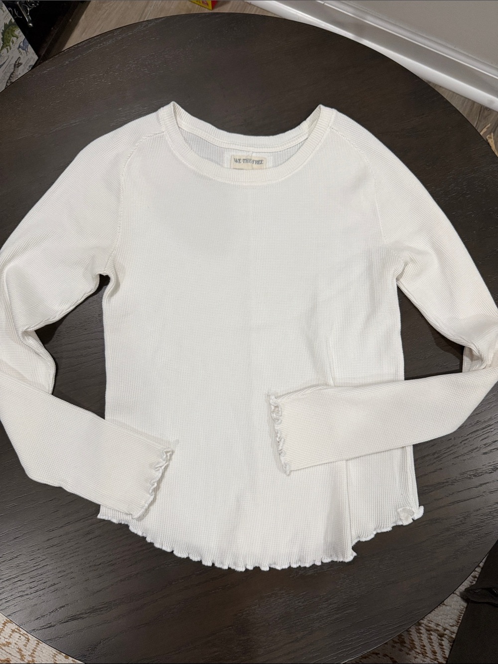 We The Free Cream Ribbed Long-Sleeve Lettuce-Edge Tee
